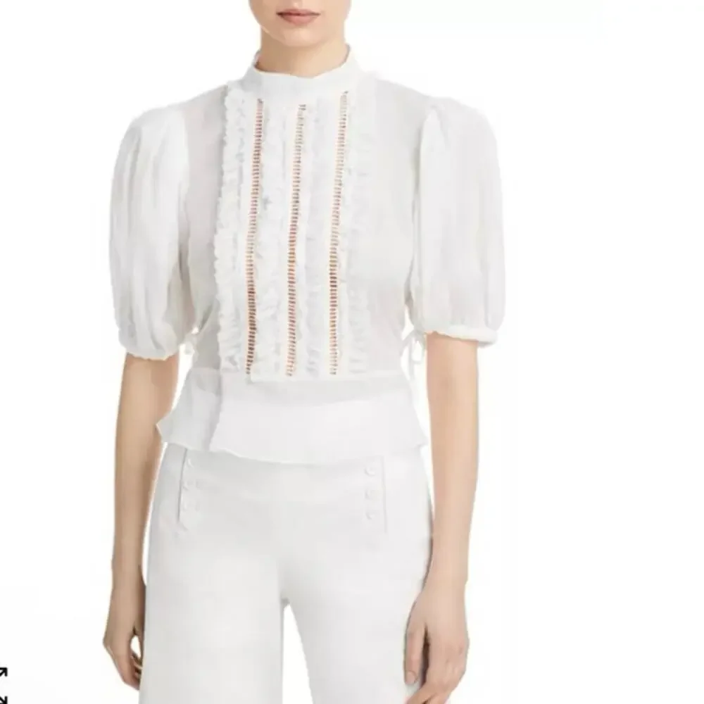 Hope For Flowers by Tracy Reese White Frilled Puff Sleeve Blouse XS
